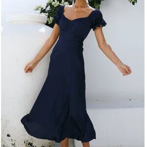 HELLO MOLLY (NWT) Sky Child Ruched Puff Sleeve Maxi Dress Navy, Size XS/2